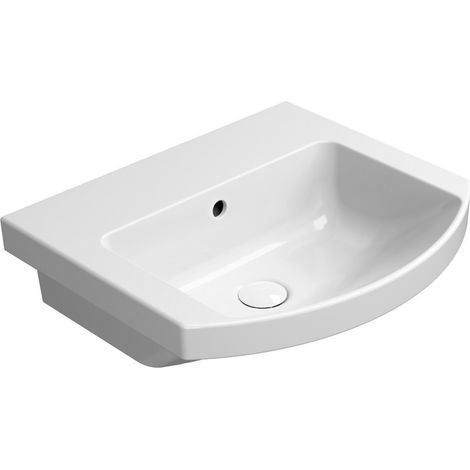 Lavabo en céramique NORM courbé 51x45cm, sans trou pour robinetterie, blanc ExtraGlaze (1/3)
