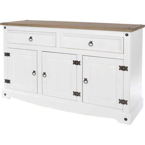 Medium Sideboard - Pine - L43 x W132 x H80.6 cm - White Wax/Antique Waxed Pine - Flat Packed
