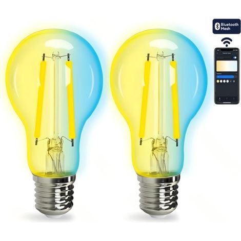 Lot de 2 Ampoules Filament Spirale Connectées Bluetooth Mesh Aigostar A60 E27 4.9W RGBW, Verre Dégradé avec Télécommande Déco Maison (1/2)