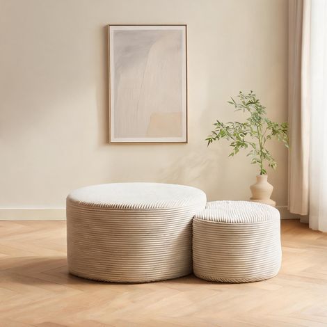 Table basse ronde en tissu beige lot de 2 poires (1/5)