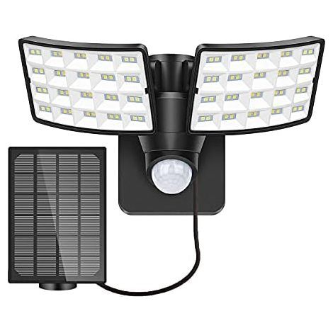 Lampe Solaire Extérieur 1400LM LED Lampe Solaire Extérieur Puissante, 5500K Lumière Solaire de Détecteur de Mouvement avec 2 Têtes Réglables, IP65 Étanche Projecteur pour Jardin Parking Patio (1/5)