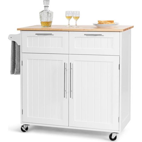COSTWAY Carrello da Cucina, Isola da Cucina con Cassetti Portaoggetti e Armadietti, Ruote Universali e Portasciugamani, Ideale per Casa Ristorante Bar (Bianco) (1/5)