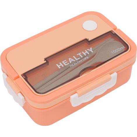 Boîte à lunch en plastique à 3 compartiments, 1000 ml, compatible micro-ondes, rose tendre, idéale pour les enfants, les adultes, les étudiants et les employés de bureau. (1/5)