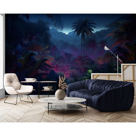 Papier Peint Tropical - Mystère Nocturne de la Jungle - 150 x 250 cm (1/2)