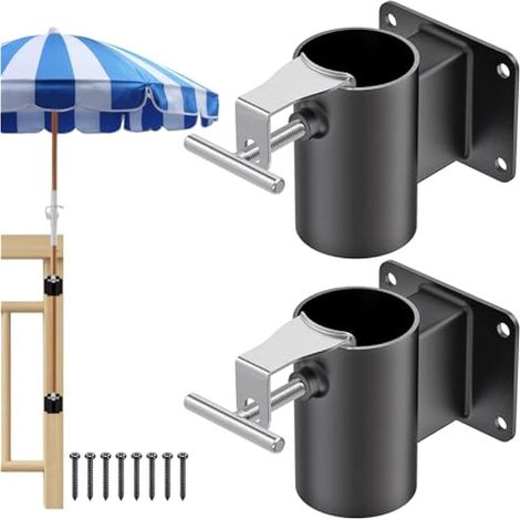Lot de 2 supports de parasol pour terrasse, balustrade, parasol pour poteaux de parasol de 2,5 cm à 5,1 cm, support plat robuste pour terrasse, balcon, terrasse, cour, balustrade