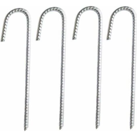 Lot de 4 Piquets d’Ancrage en Acier Galvanisé, Barres en J Robustes pour Tentes, Chapiteaux, Trampolines, Camping et Filets