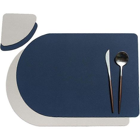 Set de table en cuir pour vaisselle et tasses, set de table multifonctionnel en cuir résistant à la chaleur pour comptoir de cuisine, bleu et gris (1/5)