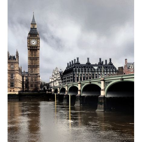 papier peint panoramique Londres beige, gris et vert - Sanders & Sanders (1/4)
