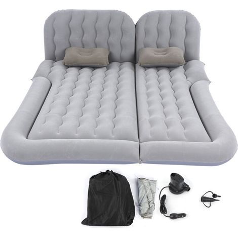 Matelas de voyage gonflable multifonction 2 en 1, coussin de repos doux en PVC floqué pour voiture SUVGray (1/5)