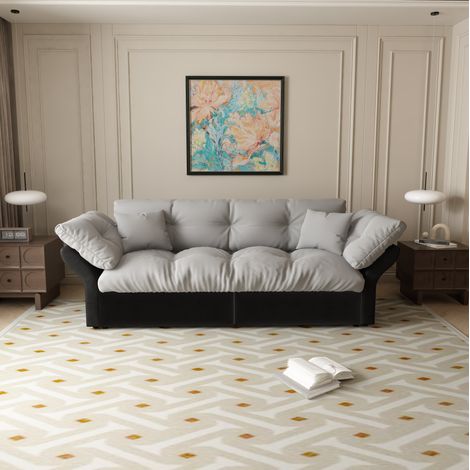 Sofas gerade - 3-in-1 Schlafsofa mit Knopfheftung und 2 weichen Kissen, in Hellgrauvelours (1/5)
