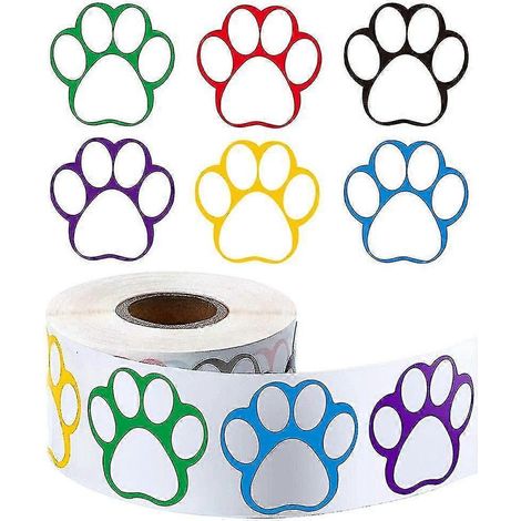 Rouleau de 500 autocollants colorés en forme de pattes de chien, étiquettes nominatives, 2,5 cm (couleurs assorties) (1/5)