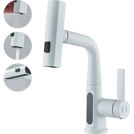 Robinet de cuisine avec douchette extractible, indicateur de temp¨rature LED, monolevier pivotant ¨¤ 360¡ã (blanc) (1/5)