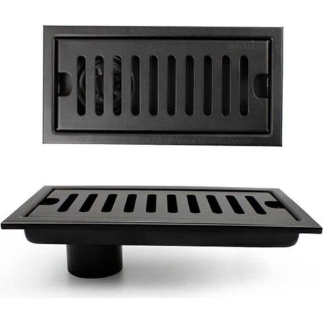 Griglia per doccia, scarico per doccia, scarico a pavimento nero con griglia in acciaio inox, adatto per WC, bagno, cucina, balcone -Crezuo