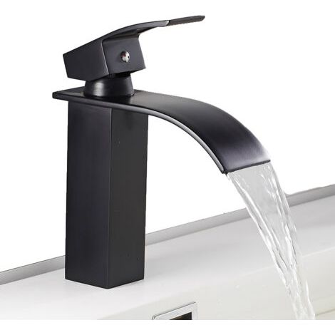 royaluxe-Robinet de Salle de Bain Cascade à Levier Unique Noir, Mitigeur de Lavabo Carré Laiton, Haut Mitigeur Vasque à Poser Eau Chaude et Froide