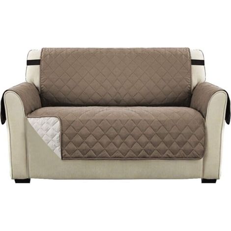 Housse Réversible Double Face Pour Canapé Matelassé, Luxury Extra, Doux, À L'eau Avec Sangles De Fixation Élastiques,(Canapé 2 Places, Taupe) (1/5)