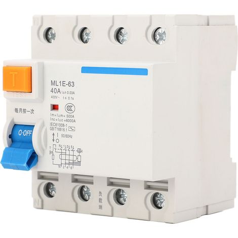 Disjoncteur 3P+N 40A ignifugé, résistant à la chaleur, miniature et ergonomique, protection contre les fuites de courant 400 V (1/5)
