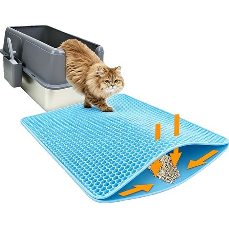 Alfombrilla para arenero de gato, impermeable, de construcción duradera, azul, 40x50cm-a (1/2)