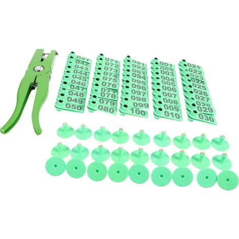 103 pièces Kit Pince à Étiquette Auriculaire Plastique pour Bétail avec Aiguilles de Rechange et Étiquettes Vertes Numérotées pour Moutons Cochons et Bovins Applicateur et Facile (1/5)