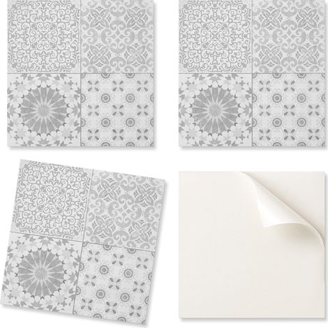 Azulejos de pared con gr谩ficos de PVC, motivos geom茅tricos y florales, 4x50x50 cm.