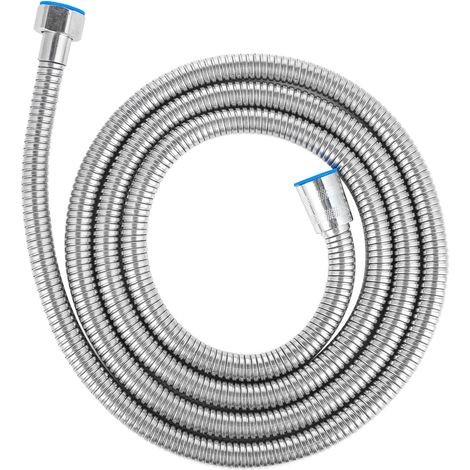 Flexible de douche, flexible de douche de 2 m, flexible de douche en acier inoxydable, interface haute pression standard G1/2, design chromé (argent)