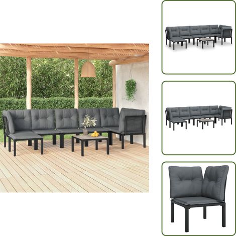 Poltrona angolare - vidaXL Set Salotto da Giardino 8 pz Nero e Grigio in Polyrattan - Poltrona singola