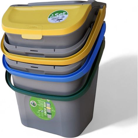 Set 3 pezzi pattumiera verticale 28 L Eco way 39x37xH41 cm per esterno (1/5)