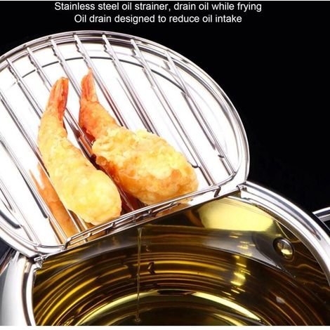 Friteuse tempura japonaise avec thermomètre, friteuse tempura inox avec filtre à huile, mini friteuse inox cuisinière à induction universelle grande taille 24 cm, utilisée pour frire tempura, po (1/4)