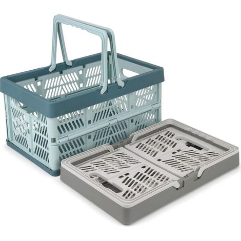 Paniers de rangement pliables Domiella, caisses PP pliables avec poignées, capacité de 20 L, solides et portables pour la maison, le pique-nique et les courses, gris + bleu, 2 pièces (1/5)