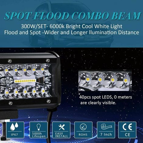 Proiettore LED 12V 300W 7 pollici - Set di 2, Impermeabile IP67, Luce Potente per Auto, Camion, Trattori, SUV e Barche (1/3)