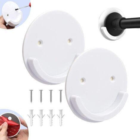 Lot de 2 supports de tringle à rideau de douche universels avec adhésif sans perçage - Support de tringle de rideau de douche avec vis pour salle de bain, chambre à coucher, balcon (1/5)