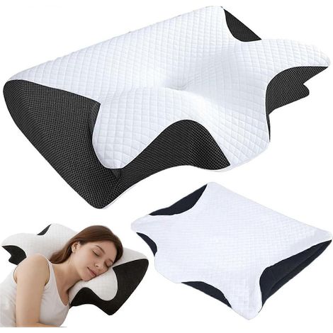 Oreiller cervical orthopédique hôtellerie mousse mémoire de forme housse ergonomique soutien latéral dorsal abdominal noir (1/5)