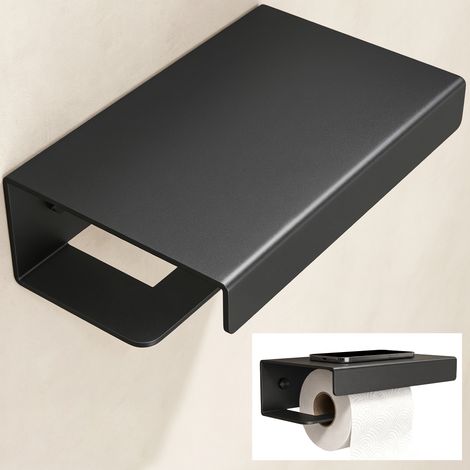 doporro Toilettenpapierhalter mit Ablage, Klopapierhalter aus Aluminium zur Wandmontage, WC Papier Halterung mit L-förmigen Haken, Klorollenhalter für Badezimmer Sandschwarz Lino-05 (1/5)