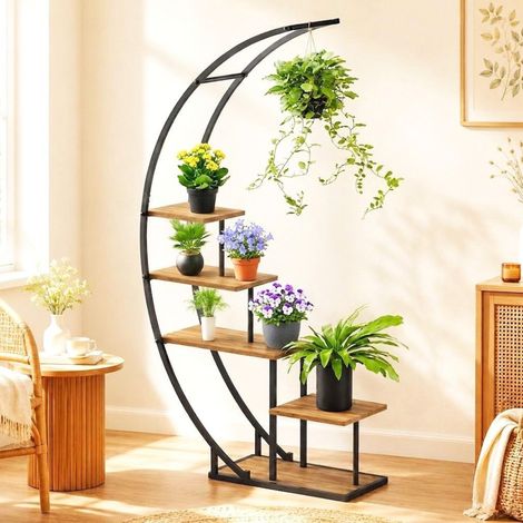 DanDiBo Pflanzenregal Indoor Blumenregal 170 cm Hoch Metall Schwarz Halbrund 96699 Blumentreppe Groß Rund Pflanzenständer plant stand (1/5)