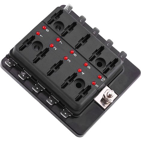 Packung mit 10 10-fach-Flachsicherungshaltern mit LED-Anzeige, Verteilerkasten für Auto, Transporter, Boot, Schifffahrt, elektrischer Schutz (1/5)