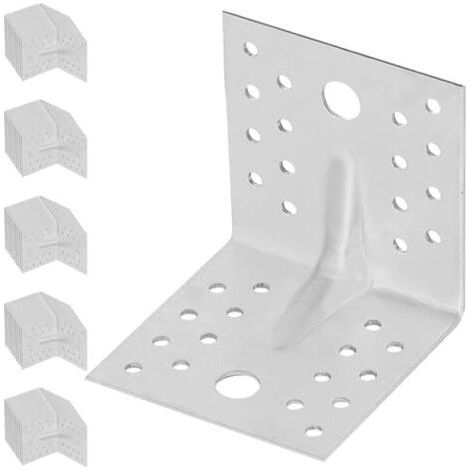 50 Pièces Équerre De Fixation - Acier Galvanisé - 80 x 80 x 80 mm - Argent - Renfort D'Angle Métal - Équerre de Fixation Renforcée - 90 Degrés-NANOTEH (1/5)