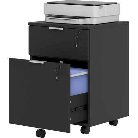 HOMCOM Mobiletto Archivio con Ruote e Serratura, 2 Cassetti per Ufficio, Nero (1/5)