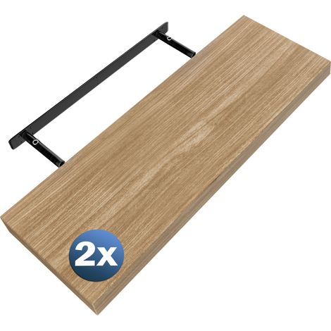 CASARIA® Set de 2 Étagères murales flottantes MDF robuste effet flottant support de fixation inclus étagère bois rangement livre décoration CD 70 cm, Set de 2 chêne