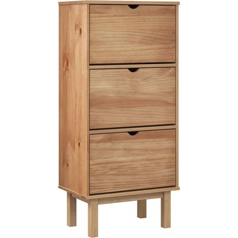 Armoire à chaussures range chaussures rangement meuble entrée couloir salon avec 3 tiroirs bois massif pin brun (1/5)
