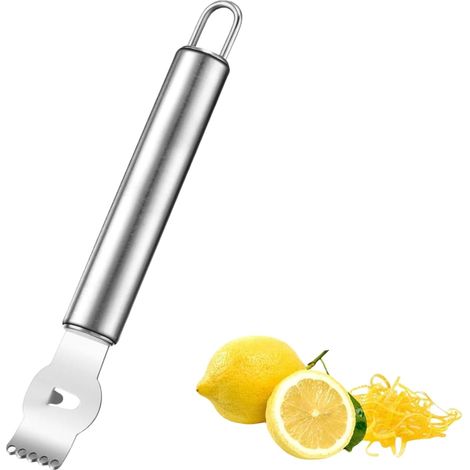 Zitronenreibe, Zitronenschäler, Reibe mit Haken, Professioneller Zitronenreibe aus Edelstahl, Obstschäler, Schälwerkzeug für Küche, Gin-Cocktails, Bar, Käse (Silber)