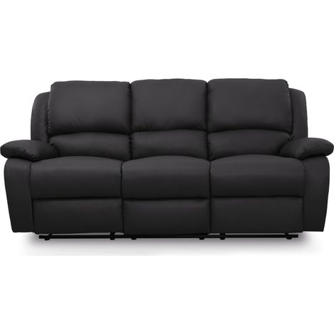 Loungitude – Canapé relax 3 places simili cuir noir – Inclinaison dossier jusqu'à 170° – Confort optimal avec assises en mousse – Dimensions 193 x 93 x 96 cm (1/5)