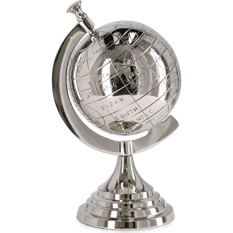 Bizzotto Decorazione di Natale Mappamondo Adventure H 28,5 Cm 18,5 x 15,5 Cm Metallo Argento