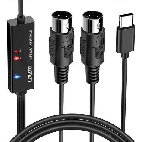 Câble Lekato MIDI vers USB-C avec voyant lumineux pour clavier, piano, PC et ordinateur portable (65 pi - JXLGV) (1/4)
