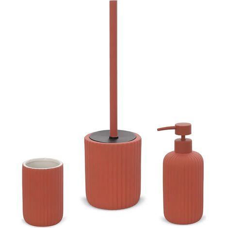 Set accessori bagno 3 pezzi in ceramica rosso soft touch Spring (1/5)