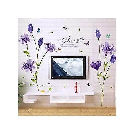 Stickers muraux FLEURS de LYS violets (160x85 cm) I motif floral de lys (1/5)