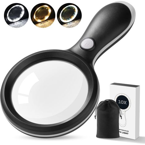 Loupe de lecture éclairée, loupe de lecture éclairée 10x, loupe éclairée avec 18 lumières LED, grande loupe de lecture éclairée avec 3 modes d'éclairage Loupe (1/5)