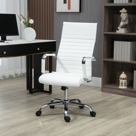Sedia da ufficio Vinsetto, ergonomica, con braccioli, girevole, regolabile in altezza e con funzione dondolo, in similpelle, imbottita, per computer, bianca.