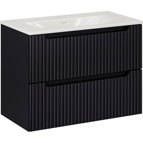 Badplaats Mobile Bagno Nova 80 cm - Nero Opaco - Mobile Sospeso con 2 Cassetti (1/5)