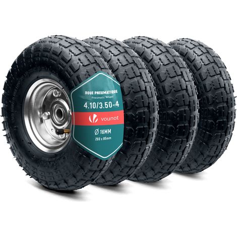 VOUNOT Set of 4 Pneumatic Wheelbarrow Wheel 3.50-4 260x85mm 16mm Bore