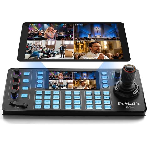 Contrôleur PTZ NDI avec écran Tactile de 5,5 Pouces, Aperçu en Direct sur Quatre écrans, avec Joystick 4D, 7 caméras raccourcis Clavier, LAN PoE, Licence NDI Incluse (KC608N) (1/5)