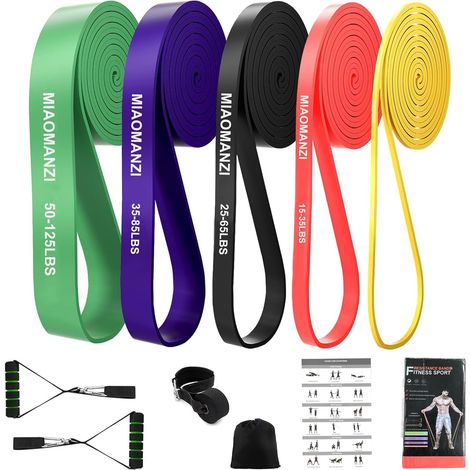 Bandes de Fitness Bandes de résistance avec 5 Niveaux, Bandes de résistance avec Porte-Bracelet, 2 poignées, Instructions d'exercice et Sac à Porter, Bande de Gymnastique (1/5)